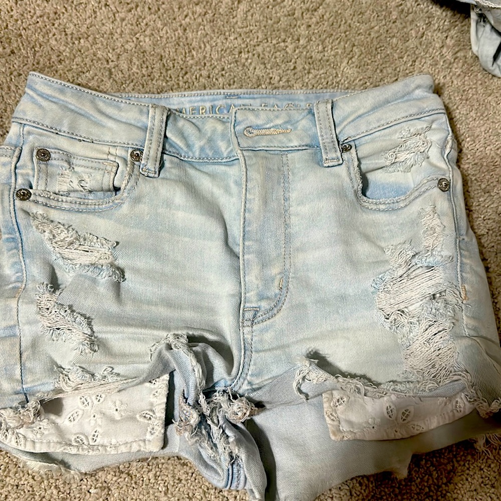 American eagle jean shorts with lace pocket